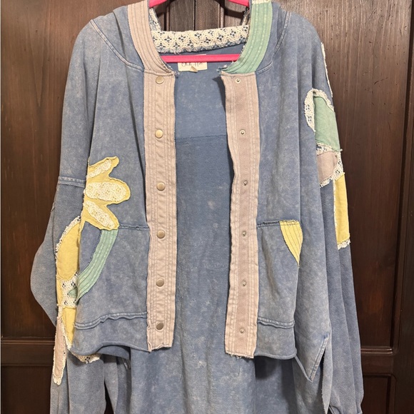 Oli & Hali Floral Patchwork Hoodie Mineral Wash Jacket size XL Blue - Picture 15 of 15